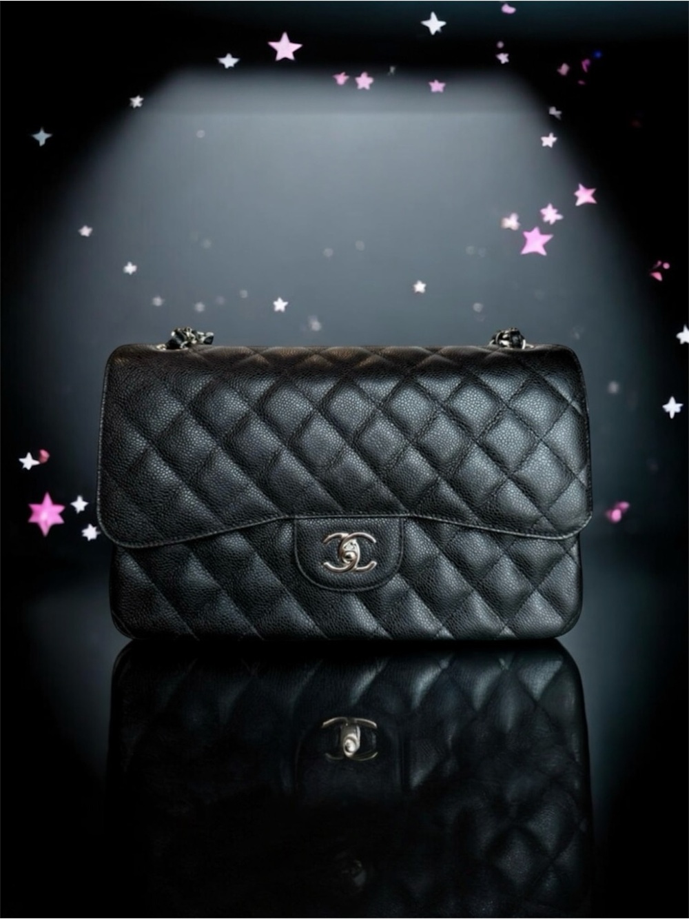 🆕💕CHANEL Large Double Flap Bag Calfskin (CAVIAR) • BLACK • Silver-Tone Hardware